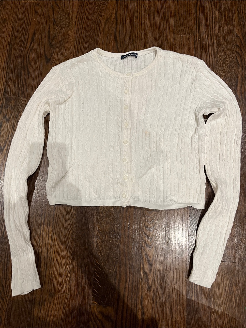 Brandy Melville Women's Cream Cable Knit Button-Up Cardigan